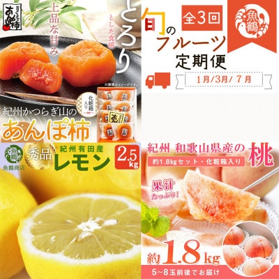 【発送月固定定期便】紀州和歌山産旬のフルーツセット(あんぽ柿・レモン・桃)全3回