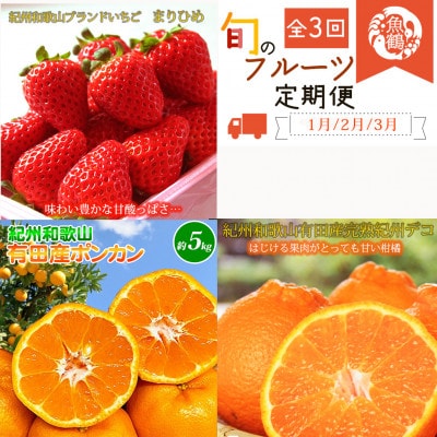 【発送月固定定期便】紀州和歌山産旬のフルーツセット(いちご2P・ポンカン・紀州デコ約3kg)全3回