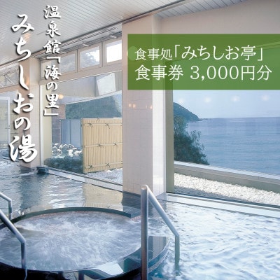 温泉館「海の里」みちしおの湯の食事処「みちしお亭」で使える食事券3,000円分