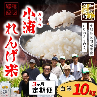 【毎月定期便】小浦れんげ米(にじのきらめき) 精米(白米)10kg全3回