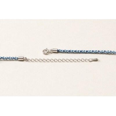 <真珠とシルクのネックレス8.0mm　ブルー>　パール　ジュエリー　アクセサリー　ファッション