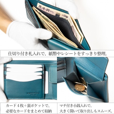メンズ財布の定番!本革二つ折り財布(ネイビー)たつの市産牛革 シュリンク型押し×オイルレザー