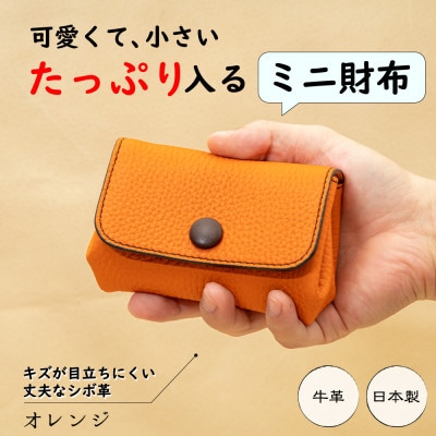本革ミニ財布[オレンジ]|手のひらサイズに現金カードをしっかり収納!たつの市産牛革を使用した革財布