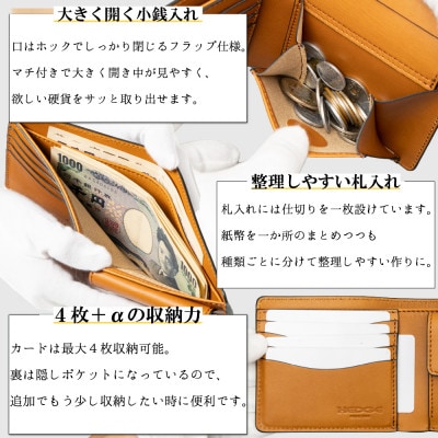 HEDGE たつの市産本革のメンズ財布 ブルー×キャメルのコントラストが魅力の二つ折り財布