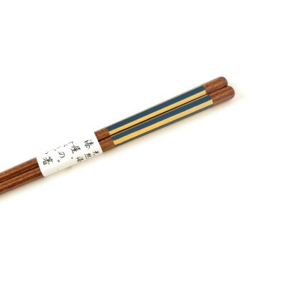 漆塗箸　摺八角金短冊　青