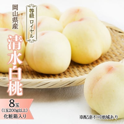 清水白桃 8玉 (1玉200g以上) 等級:ロイヤル 化粧箱入 岡山県産[No.5735-1572]