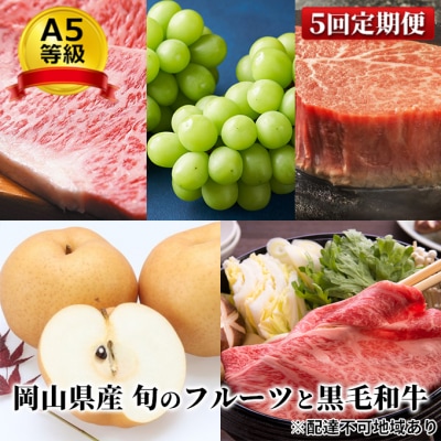 晴れの国 おかやま の 旬のフルーツと A5等級 黒毛 和牛 5回定期便[No.5735-1762]