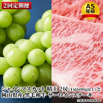 シャインマスカット晴王2房とA5等級黒毛和牛サーロインステーキ2回定期便[No.5735-1763]