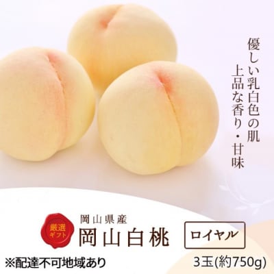 白桃 3玉 (約750g) 等級:ロイヤル 化粧箱入り 岡山県産 [No.5735-3264]