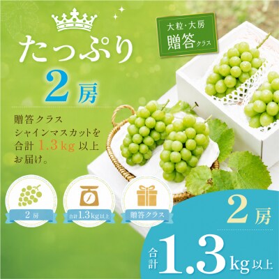 プレミアム シャイン マスカット 2房(合計1.3kg以上) 贈答クラス 岡山県産[21F7009]