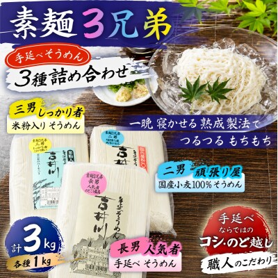 素麺三兄弟 手延べ 素麺 3種 食べ比べ  延原手延素麺製造所 [2115006]