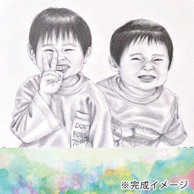 オーダーメイド手描き似顔絵・額縁付き(モノクロ・2名分)R5-290-2