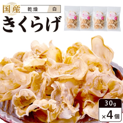 国産乾燥きくらげ 白　30g×4個【FJ007】