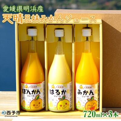 愛媛県明浜産天晴兄妹みかんジュース(温州みかん・ぽんかん・はるか)3種類セット