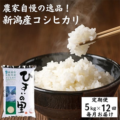 【毎月定期便】新潟県糸魚川産コシヒカリ 5kg 農家自慢の特選米『ひすいの里』全12回