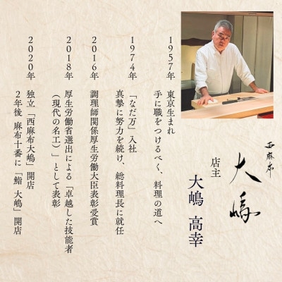 【東京 西麻布 日本料理】西麻布 大嶋 卓越された伝統の技と精神が織りなす「糸魚川懐石」食事券2名様