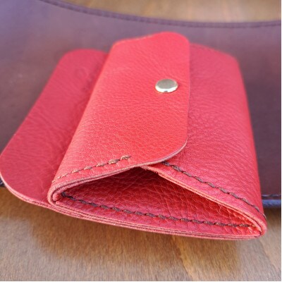 【ハンドメイド】やわら革財布(レッド)