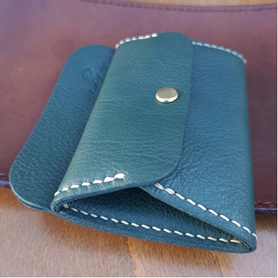 【ハンドメイド】やわら革財布(グリーン)