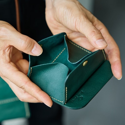 【ハンドメイド】やわら革サコッシュ+やわら革財布　セット(グリーン×グリーン)
