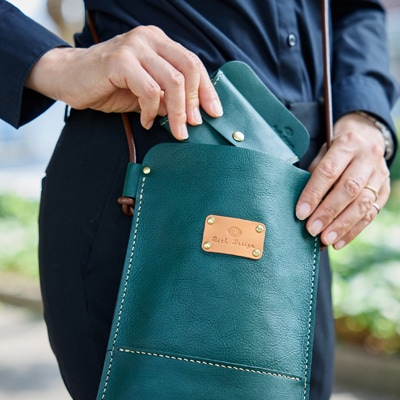 【ハンドメイド】やわら革サコッシュ+やわら革財布　セット(グリーン×グリーン)