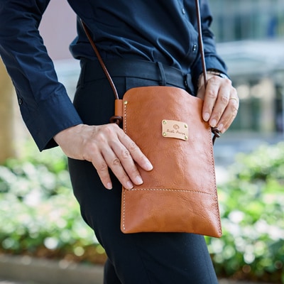 【ハンドメイド】やわら革サコッシュ+やわら革財布　セット(ブラウン×ブラウン)