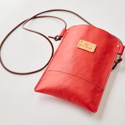 【ハンドメイド】やわら革サコッシュ(レッド)
