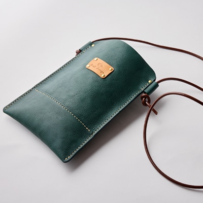 【ハンドメイド】やわら革サコッシュ(グリーン)