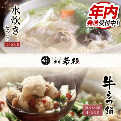 【12/21ご入金分まで年内発送】 博多若杉 牛もつ鍋&水炊きセット(各4～5人前)