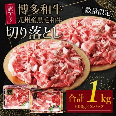 【訳あり】博多和牛・九州産黒毛和牛　切り落とし1kg (500g×2パック)