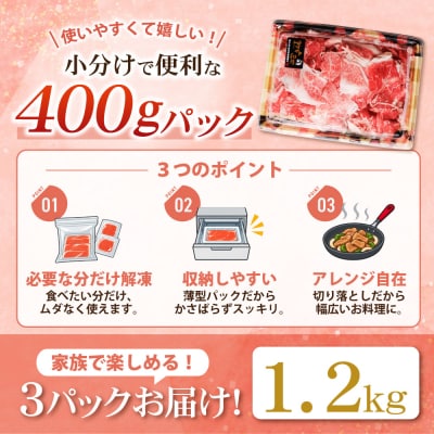 【訳あり】博多和牛　切り落とし1.2kg (400g×3パック)
