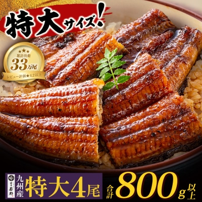国産うなぎ蒲焼特大4尾(計800g以上)鰻蒲焼用タレ・山椒付