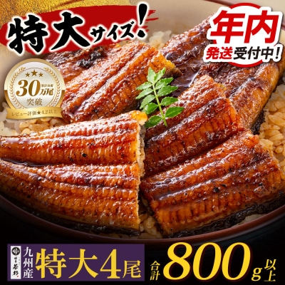 【12/21ご入金分まで年内発送】国産うなぎ蒲焼特大4尾(計800g以上)鰻蒲焼用タレ・山椒付