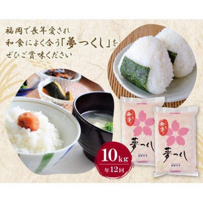 無洗米 福岡県産・夢つくし10kg定期便(毎月・年12回)