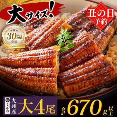 【丑の日7/26までにお届け】国産うなぎ蒲焼大4尾(670g以上)鰻蒲焼 タレ・山椒付 丑の日予約