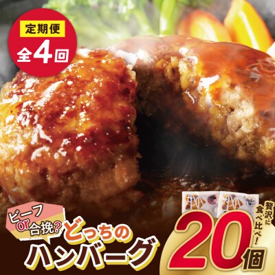【4回定期便】どっちのハンバーグ(デミグラスソース)20個【ビーフ・合挽 各10個】