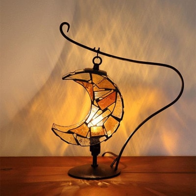 Nijiiro Lamp ステンドグラスのテーブルランプ　月 アンバー