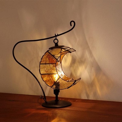 Nijiiro Lamp ステンドグラスのテーブルランプ　月 アンバー