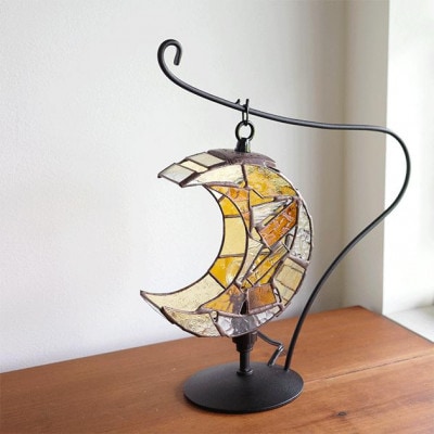 Nijiiro Lamp ステンドグラスのテーブルランプ　月 アンバー