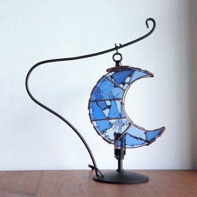Nijiiro Lamp ステンドグラスのテーブルランプ　月 ペールブルー