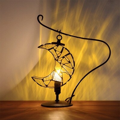 Nijiiro Lamp のステンドグラスのテーブルランプ　月 イエロー