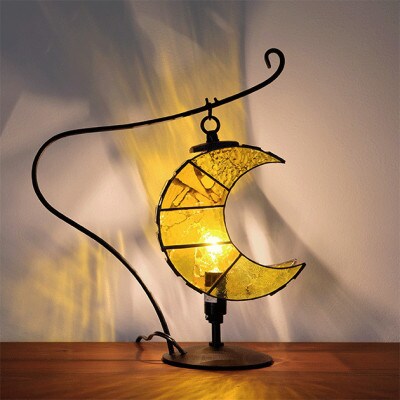 Nijiiro Lamp のステンドグラスのテーブルランプ　月 イエロー