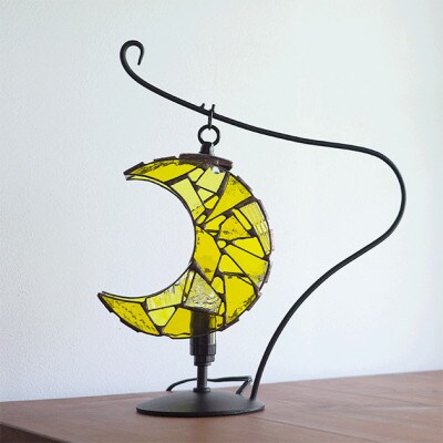 Nijiiro Lamp のステンドグラスのテーブルランプ　月 イエロー