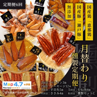 【毎月定期便】スモークログハウス【月替わり燻製便】|無添加スモーク 瀬戸市 天佑全6回