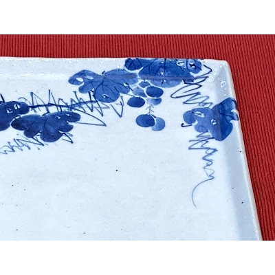 赤土呉須葡萄絵7寸角皿　5045-2　