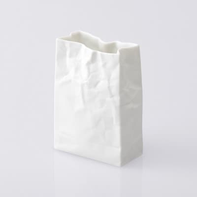 【瀬戸焼】ニュークリンクルスーパーバッグ#3 花器 ホワイト【セラミック・ジャパン】