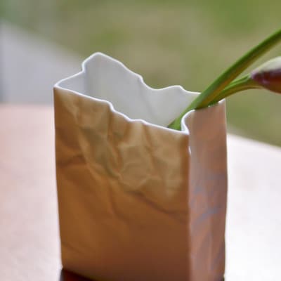 【瀬戸焼】ニュークリンクルスーパーバッグ#3 花器 ホワイト【セラミック・ジャパン】