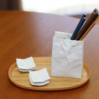 【瀬戸焼】ニュークリンクルスーパーバッグ#3 花器 ホワイト【セラミック・ジャパン】