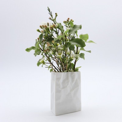 【瀬戸焼】ニュークリンクルスーパーバッグ#4 花器 ホワイト【セラミック・ジャパン】