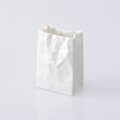 【瀬戸焼】ニュークリンクルスーパーバッグ#4 花器 ホワイト【セラミック・ジャパン】