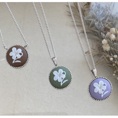 【ROUND】 スミレシルバーペンダント　モスグリーン